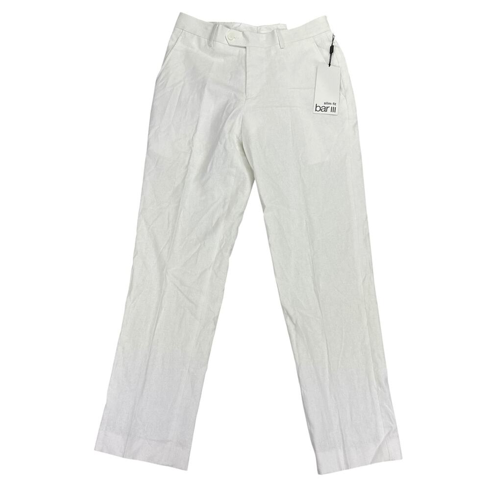 Bar III Mens Slim Fit Linen Cotton Stretch Solid Suit Pants White 29x30